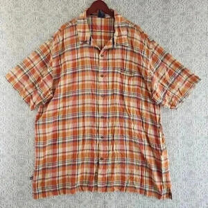 Pelle‎ Pelle Orange Plaid Button Up Short Sleeve Men's Shirt 3XL
